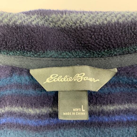 Eddie Bauer Fleece Mens L Large Blues Gray Striped 1/4 Zip Pullover Sweatshirt - Picture 5 of 12